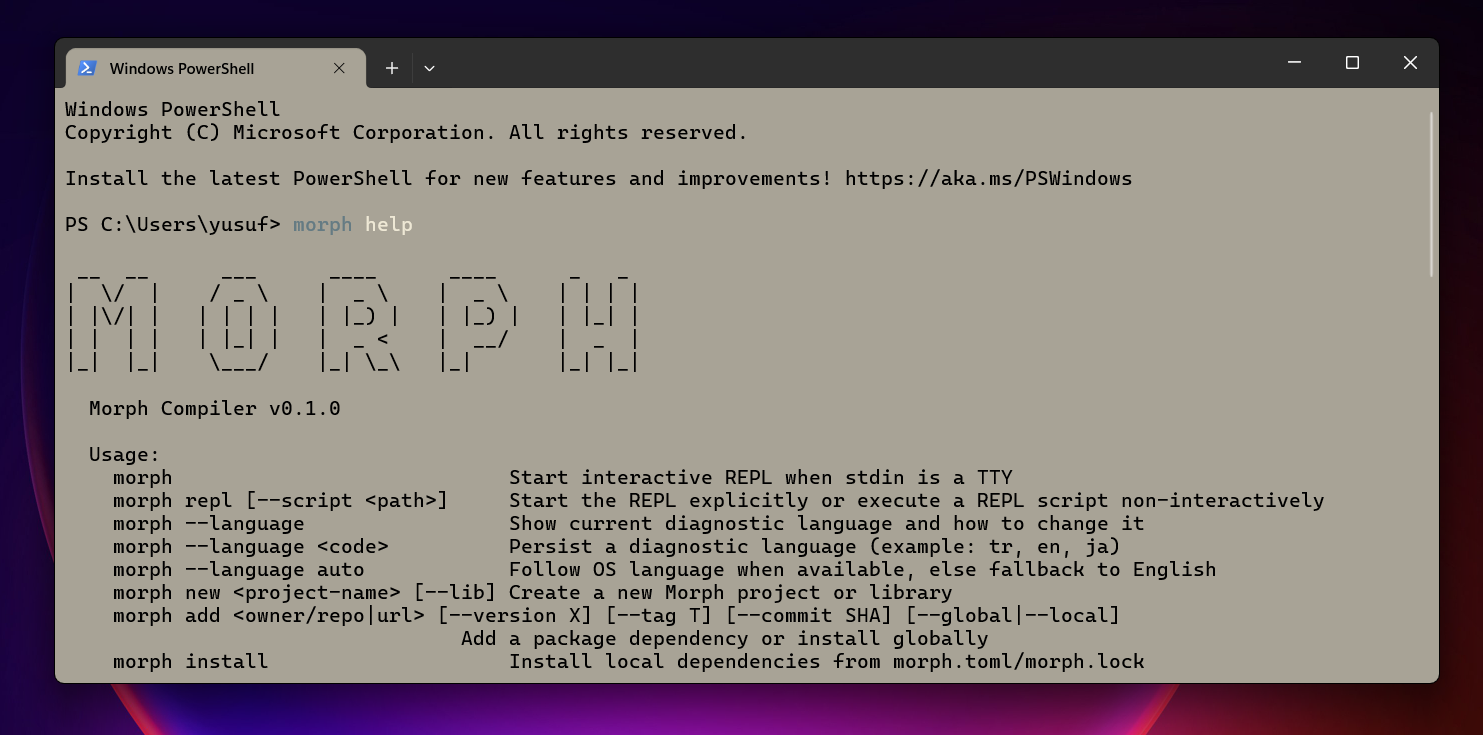 Placeholder - morph help output in terminal